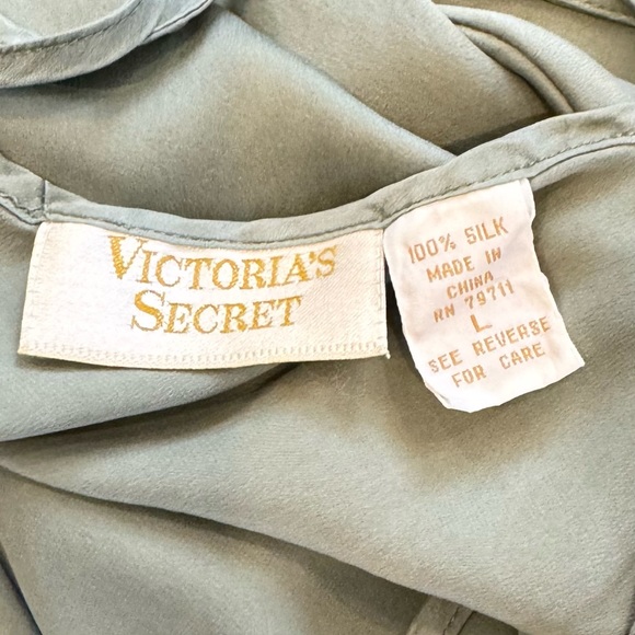 🌺SOLD🌺 Victoria’s Secret Silk Sage Green Chiffon Hem Halter Maxi Gown Slip Dress - Picture 3 of 11